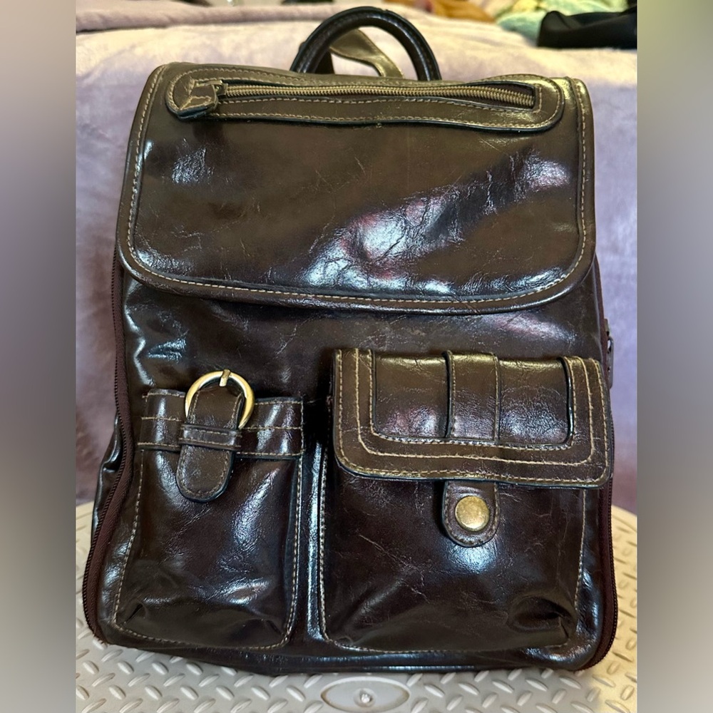 Faux leather knapsack handbag